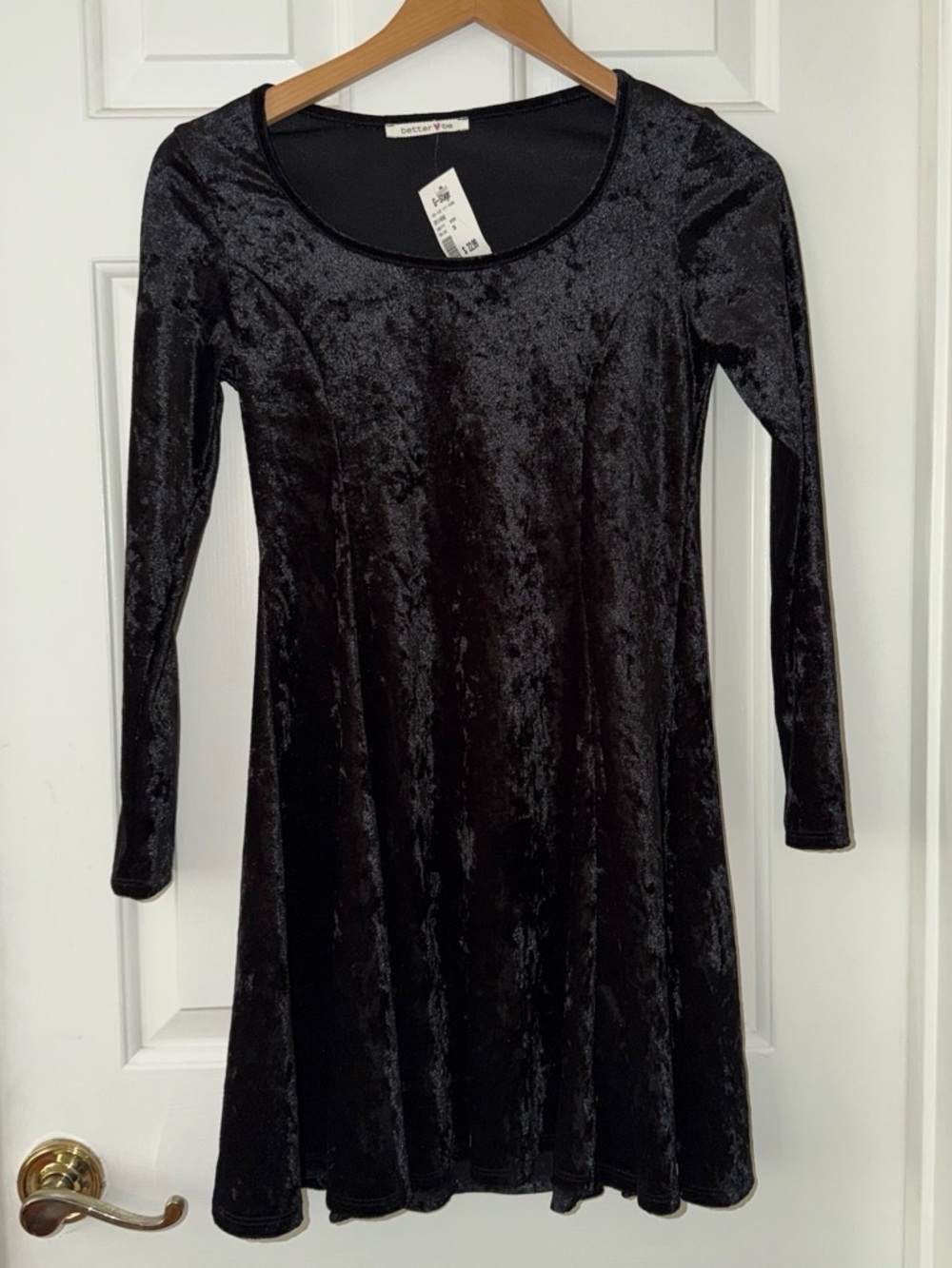 Better Be Black Velvet Long Sleeve A-Line Dress